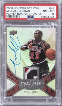 2008 UD "Exquisite Collection" Player Box #PBAM-MJ Michael Jordan Game Used Patch Signed Card (#11/23) – PSA NM-MT 8